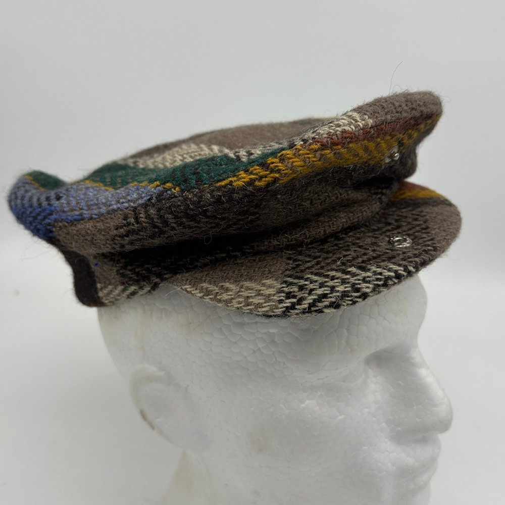 Millar Pure Wool Skipper Hats Mens Medium‎ Brown Tweed Patchwork Snap Flat Cap